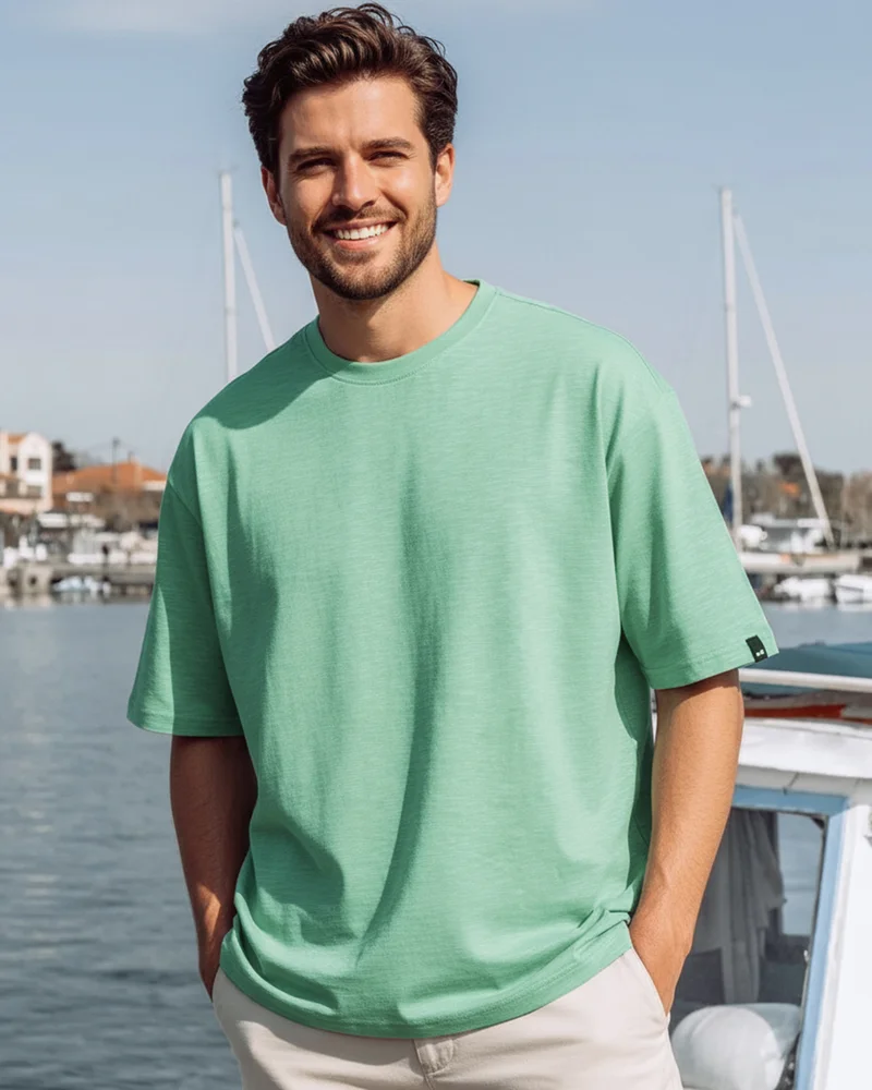 bewakoof Men's Granite Green Oversized T-shirt